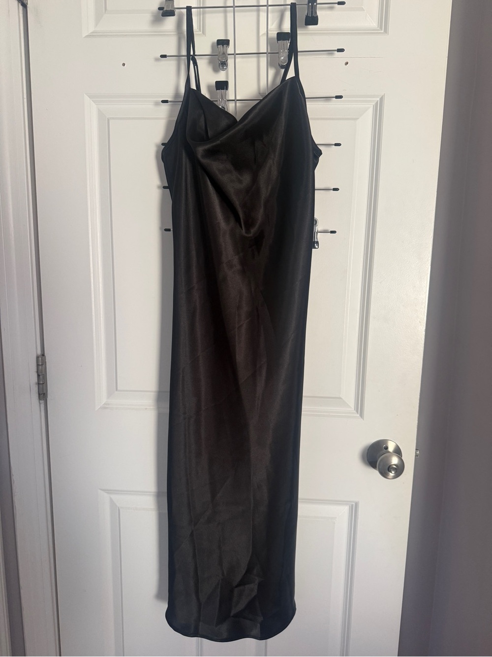 bebe Black Satin Slip Midi Dress